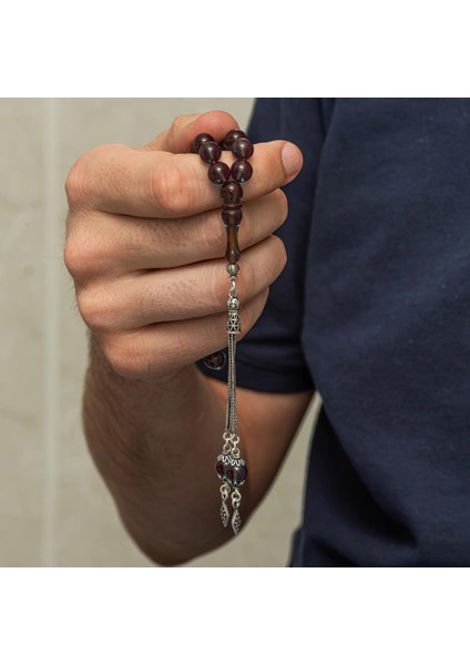 Hk Sıkma Kehribar Tesbih Gümüş Püsküllü Deniz Mavisi Yuvarlak |gümüş Takı Hediyelik Ürünler fiyatları