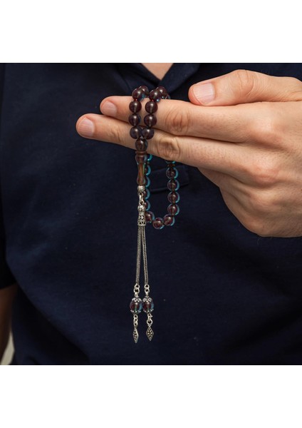 Hk Sıkma Kehribar Tesbih Gümüş Püsküllü Deniz Mavisi Yuvarlak |gümüş Takı Hediyelik Ürünler modelleri