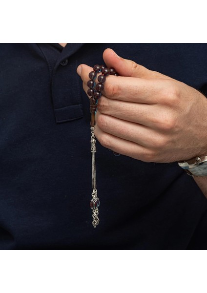 Hk Sıkma Kehribar Tesbih Gümüş Püsküllü Deniz Mavisi Yuvarlak |gümüş Takı Hediyelik Ürünler fırsatları