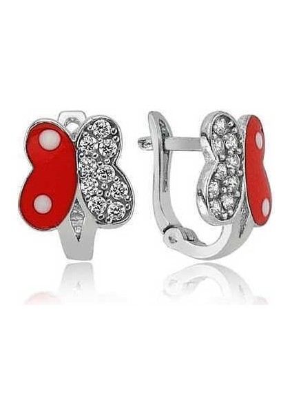 Hk Gümüş Çocuk Küpe Taşlı Kırmızı Kelebek |gümüş Takı Hediyelik Ürünler