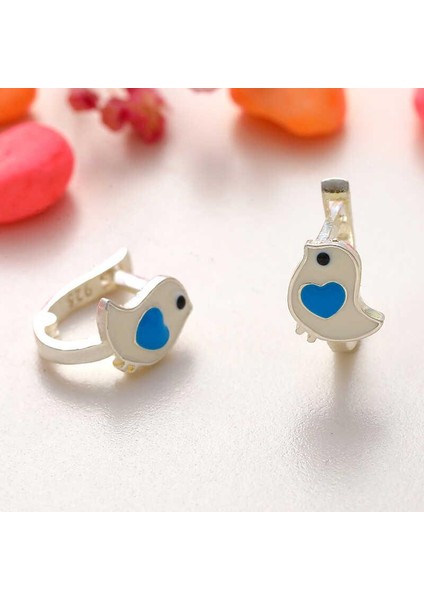 Hk Gümüş Çocuk Küpe Kalpli Kuş |gümüş Takı Hediyelik Ürünler