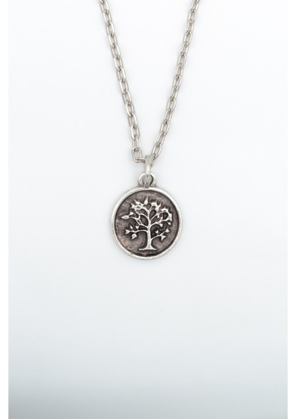 Minimal Hayat Ağacı Gümüş Kaplama Düz Zincir Kolye