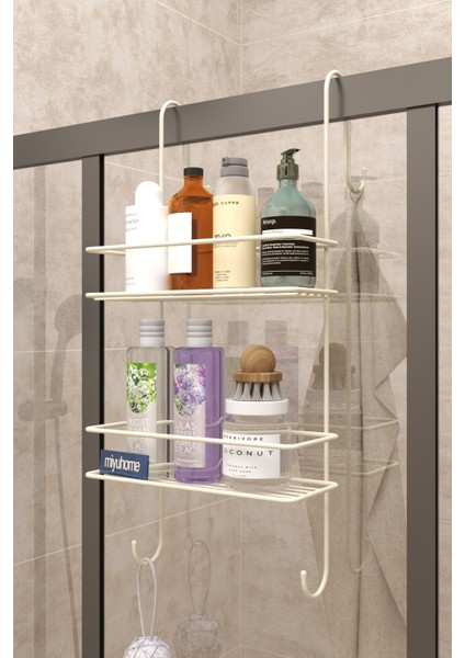 Paslanmaz Duş Rafı Kancalı Asılabilir Bej 100 cm Şampuanlık
