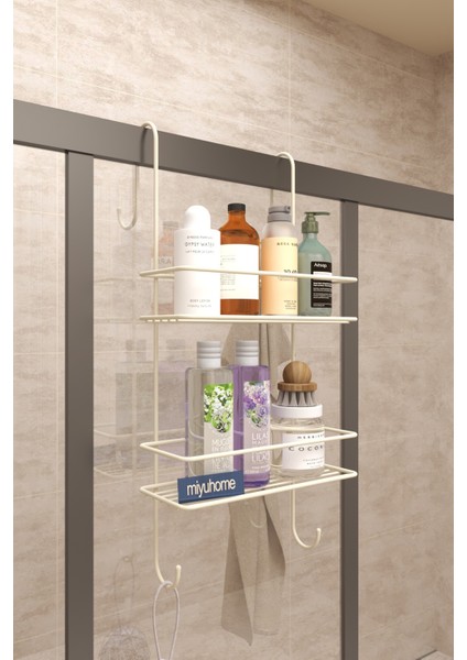 Paslanmaz Duş Rafı Kancalı Asılabilir Bej 100 cm Şampuanlık fiyatları