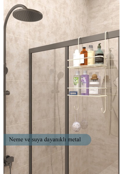 Paslanmaz Duş Rafı Kancalı Asılabilir Bej 100 cm Şampuanlık modelleri