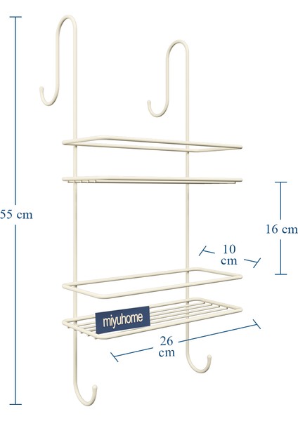 Paslanmaz Duş Rafı Kancalı Asılabilir Bej 100 cm Şampuanlık