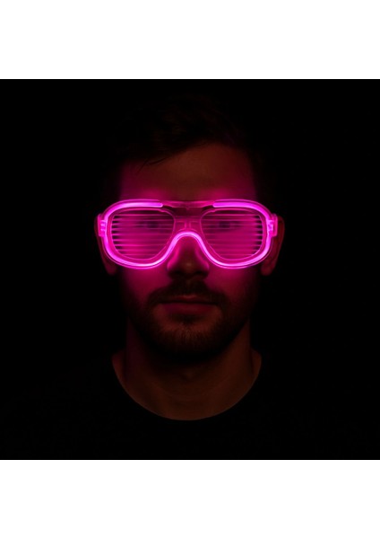 Pembe LED Işıklı Parti Gözlüğü - Neon Glow Şerit Gözlük 3 Modlu modelleri