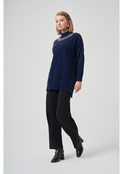 7003 Sıfır Yaka Serpme Boncuk Işlemeli Angora Tunik fiyatları