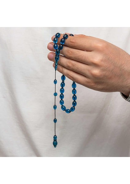 Hk Sıkma Kehribar Tesbih Kapsül Kesim Premium Mavi Düz Renk (33 Tane Metal Püskülsüz)|gümüş Takı Hediyelik Ürünler fırsatları