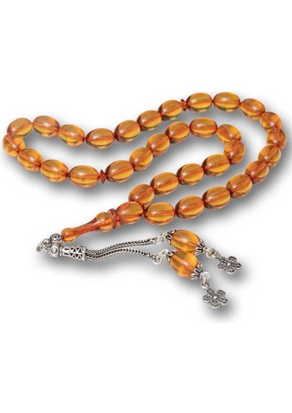 Hk Sıkma Kehribar Tesbih Gümüş Püsküllü Ateş|gümüş Takı Hediyelik Ürünler