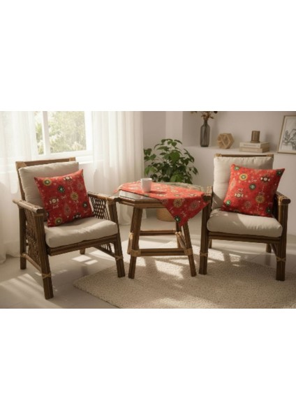 2’li Noel Kırlent Kılıfı & Runner 3'lü Set | Yılbaşı Temalı Dekoratif Yastık Kılıfı & Runner Set
