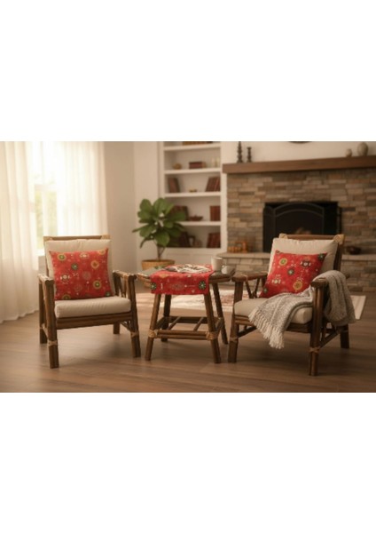 2’li Noel Kırlent Kılıfı & Runner 3'lü Set | Yılbaşı Temalı Dekoratif Yastık Kılıfı & Runner Set fiyatları