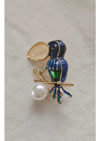 Mavi Papağan Üç Boyutlu Broş-Yaka Iğnesi-Çanta Aksesuar