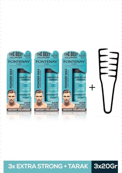 Saç Şekillendirici Pudra Toz Wax Matt Effect 20GR X3 + Mucizevi Saç Tarağı 4'lü Set