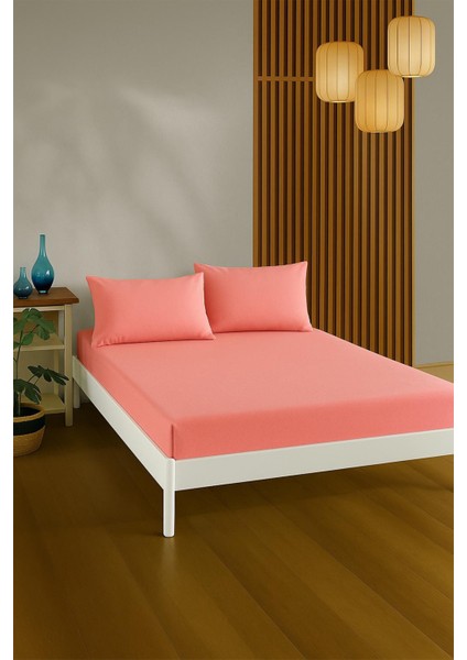 %100 Pamuklu Çi̇ft Ki̇şi̇li̇k Çarşaf Takimi-Pembe