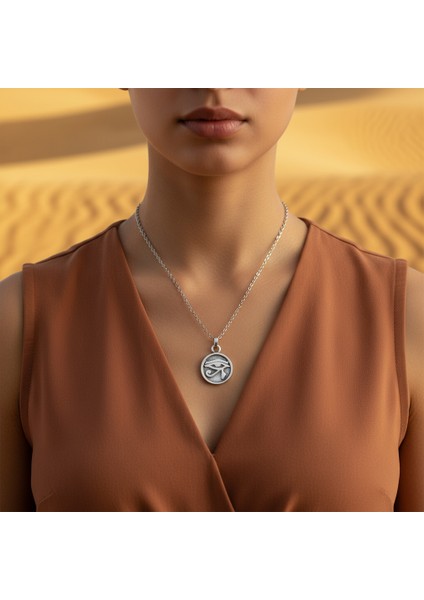 Güneş Tanrısı Ra'nın Gözü Madalyon Gümüş Kaplama Düz Zincir Kolye fiyatları