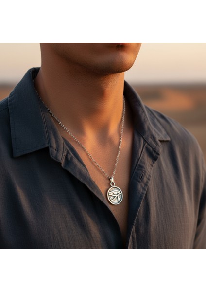 Güneş Tanrısı Ra'nın Gözü Madalyon Gümüş Kaplama Düz Zincir Kolye modelleri