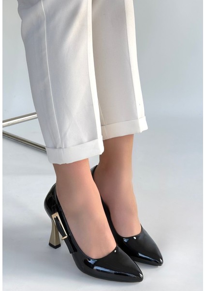 Motya Siyah Rugan Topuklu Ayakkabı modelleri