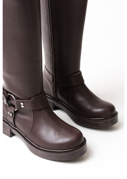ZRİN-312 Premium Kahverengi Toka Aksesuarlı Fermuarlı Günlük Kadın Çizme modelleri