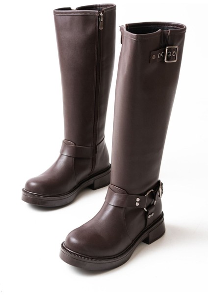 ZRİN-312 Premium Kahverengi Toka Aksesuarlı Fermuarlı Günlük Kadın Çizme indirimleri