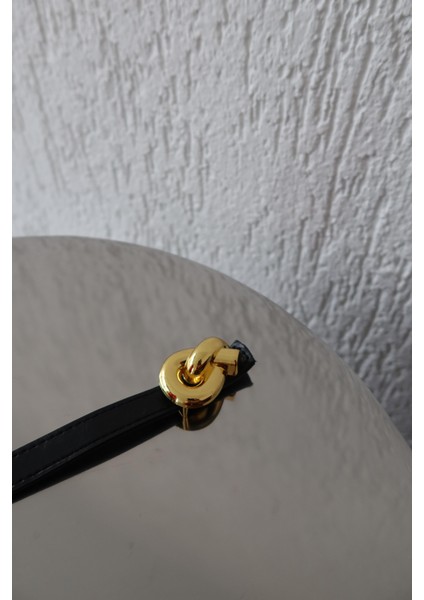 Gold Düğüm Tokalı Siyah Ince Kemer