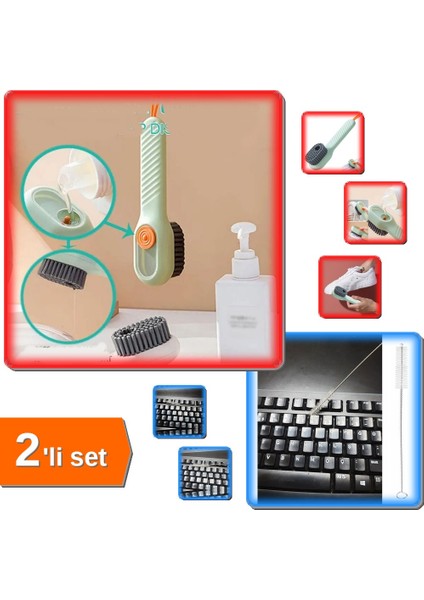 Deterjan Hazneli Süet Bot Temizleme Fırçası + 3 Adet Klavye Mouse Temizlik Fırçası - 2li Set N4D1P8