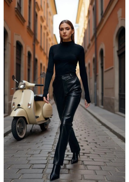 Kadın Siyah Parmak Detaylı Esnek Uzun Kollu Body indirimleri