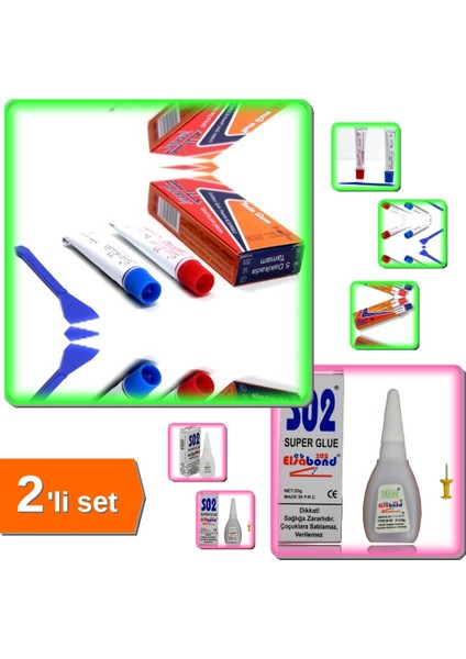 Çelik Yapıştırıcısı Iran Yapıştırıcı Çift Karışımlı + S02 Hızlı Japon Yapıştırıcısı - 2li Set J3K8R1
