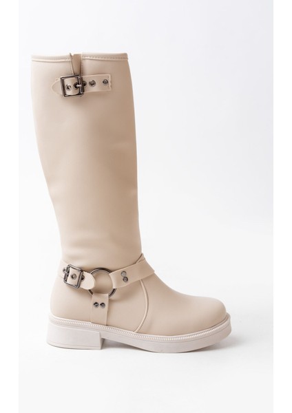 ZRİN-312 Premium Bej Toka Aksesuarlı Fermuarlı Günlük Kadın Çizme fiyatları