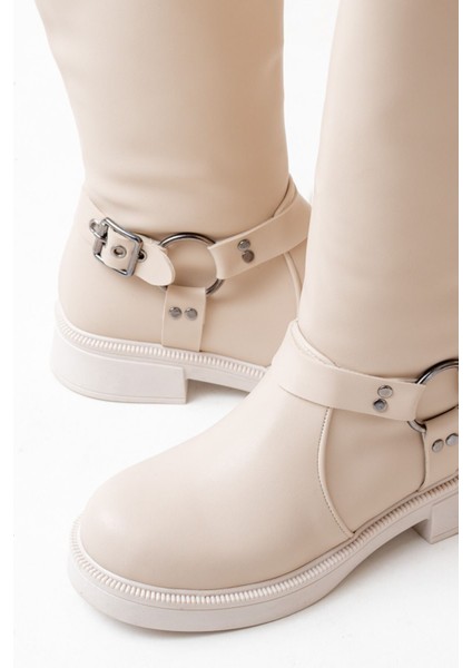 ZRİN-312 Premium Bej Toka Aksesuarlı Fermuarlı Günlük Kadın Çizme fırsatları