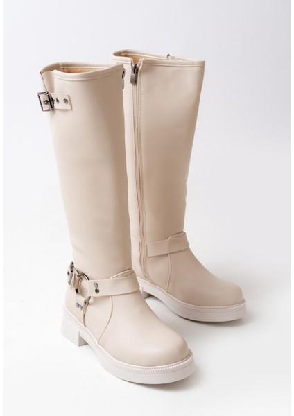 ZRİN-312 Premium Bej Toka Aksesuarlı Fermuarlı Günlük Kadın Çizme indirimleri