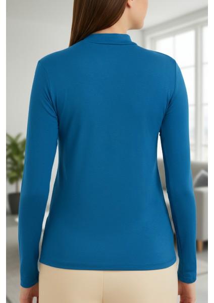 Kadın Mavi Parmak Detaylı Esnek Uzun Kollu Body fırsatları