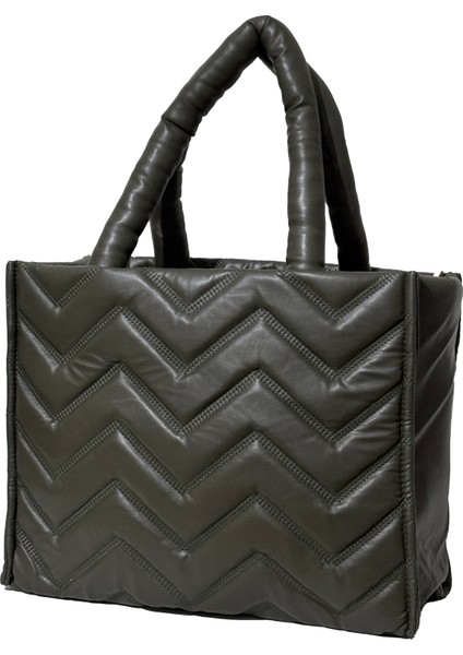 -Kadın Kapitone Omuz Çantası - Geniş Hacimli, Yumuşak Deri Dokulu