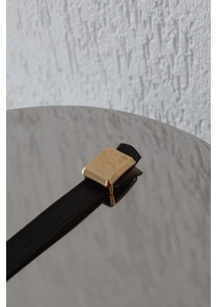 Mini Gold Kare Tokalı Siyah Ince Kemer