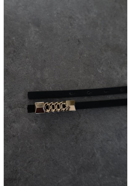 Gold Halkalı Siyah Ince Kemer