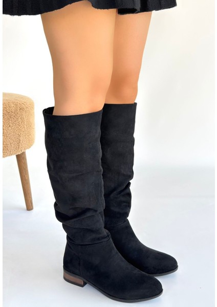 Winda Siyah Süet Körüklü Çizme