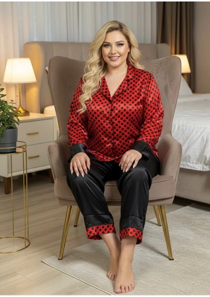 Modlive Siyah-Kırmızı Saten Pijama Takımı - 1621 fırsatları
