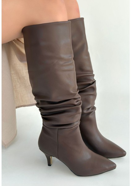 Zelya Kahverengi Cilt Topuklu Çizme modelleri