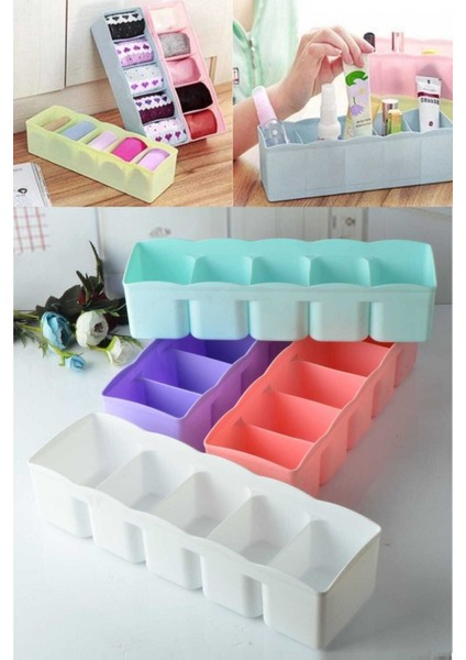 4'lü 5 Bölmeli Çok Renkli Çekmece Düzenleyici Organizer Seti