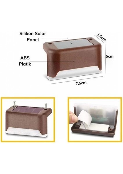 Solar Güneş Enerjili Şarj Edilen Köşebent Merdiven Veranda Bahçe Yolu LED Lamba Işık 4 Adet indirimleri