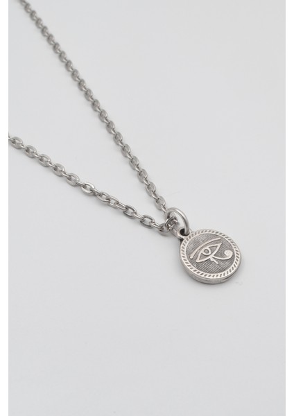 Horus'un Gözü Düz Ezme Zincir Kolye - Antik Gümüş Kaplama - Kadın Erkek - 60 cm fiyatları