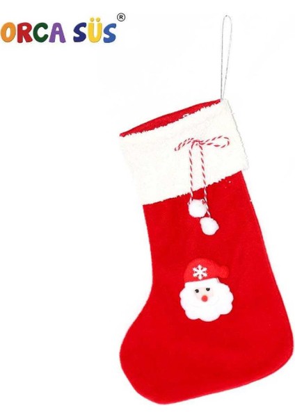 Neşeli Noel Baba Figürlü Çorap 45X22, Kırmızı Renkli, Eğlenceli ve Şık Tasarım