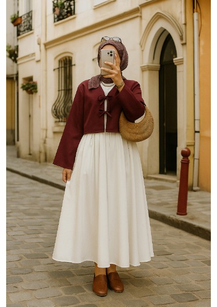 Kadın Bordo Kısa Kimono Ceket - Zarif ve Şık Kombin Parçası indirimleri