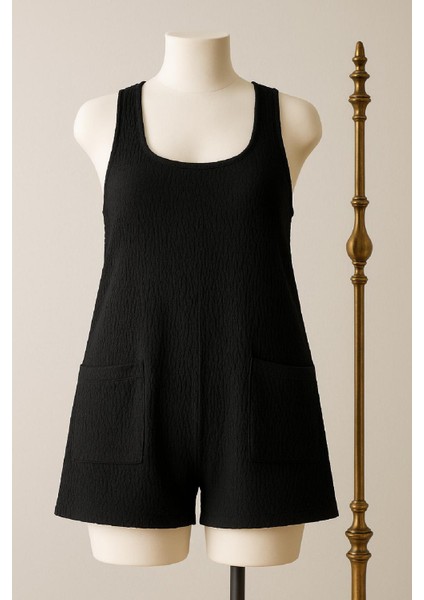 Kadın Siyah Mini Cepli Tulum Plaj Elbisesi fırsatları