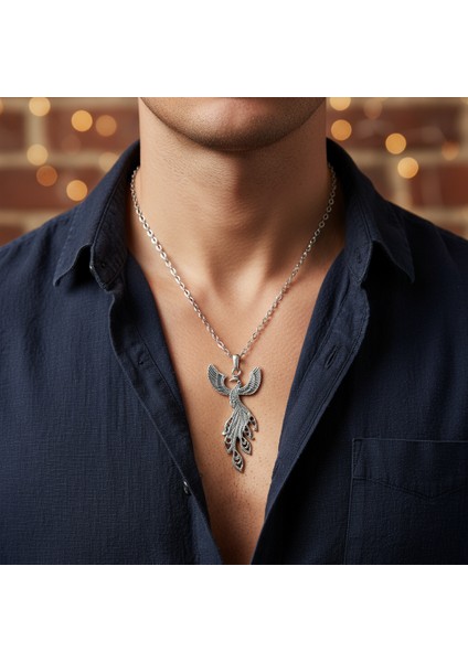 Efsanevi Zümrüdü Anka Kuşu Gümüş Kaplama Düz Zincir Kolye fiyatları