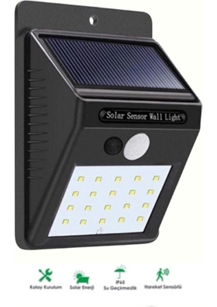 Solar Enerjili 20 LED Duvar Lambası | Hareket Sensörlü, Su Geçirmez, Kablo Gerektirmez fiyatları