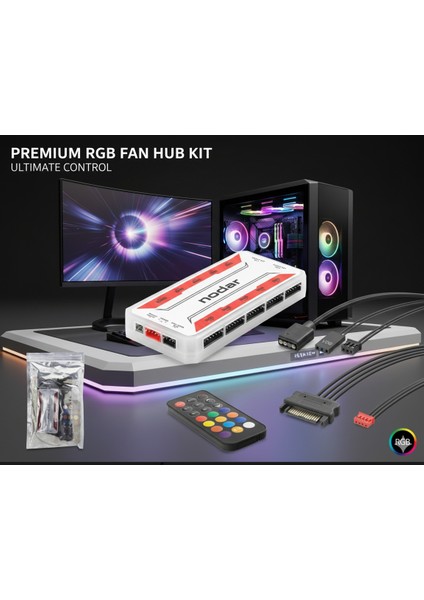 ND2806 Argb Fan ve LED Kontrolcü Hub Seti + Uzaktan Kumanda Beyaz modelleri