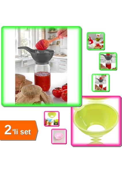 Saplı Kavanoz Hunisi - Konserve Reçel Hunisi Geniş Ağızlı - 2li Set D1L6T5