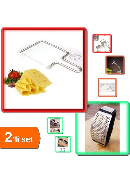 Peynir Kesme Teli + Yeni Sarımsak Ezici Paslanmaz Çelik Garlic Press - 2li Set Y4G7H6