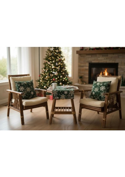 2’li Noel Kırlent Kılıfı & Runner 3'lü Set | Yılbaşı Temalı Dekoratif Yastık Kılıfı & Runner Set